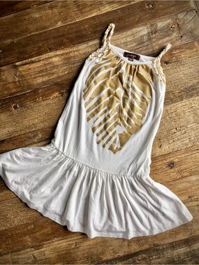 Imoga White Sundress with Gold Leaf Print 3T